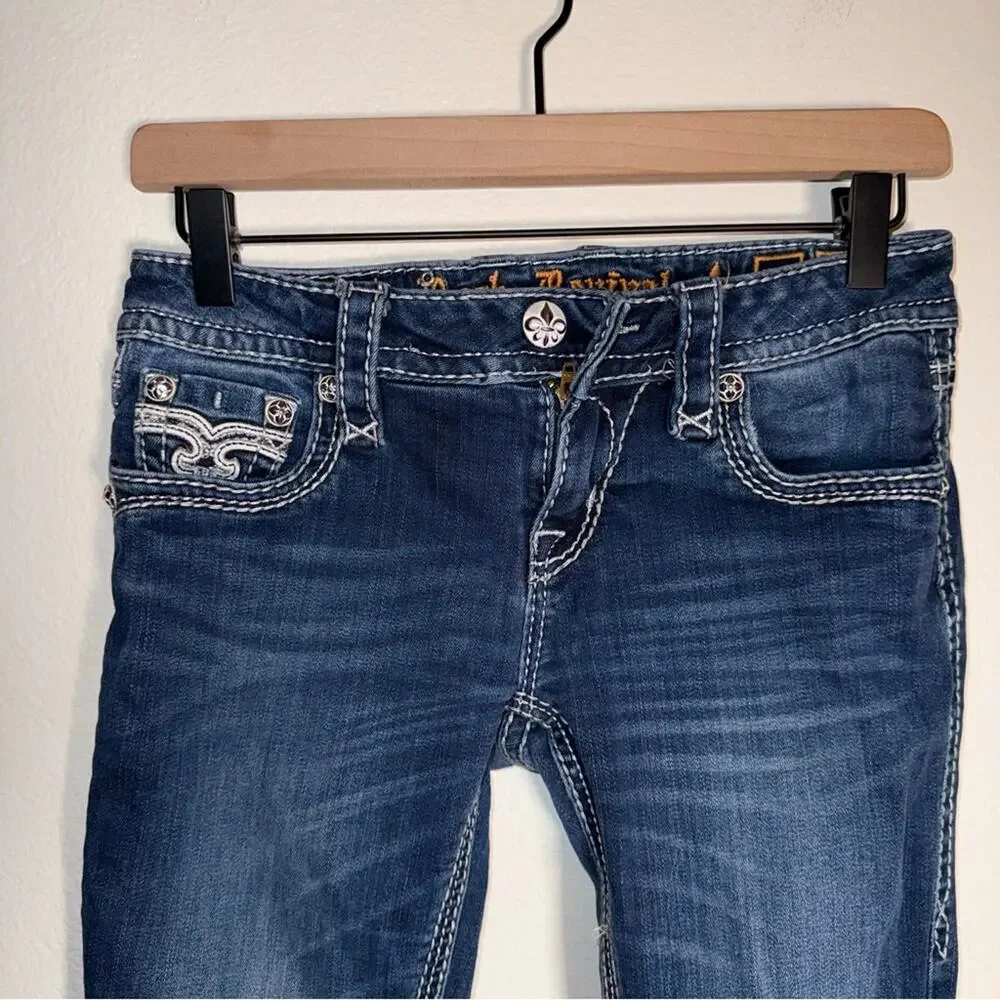 ROCK REVIVAL Pollard white stitch embellished boot cut denim jeans 26